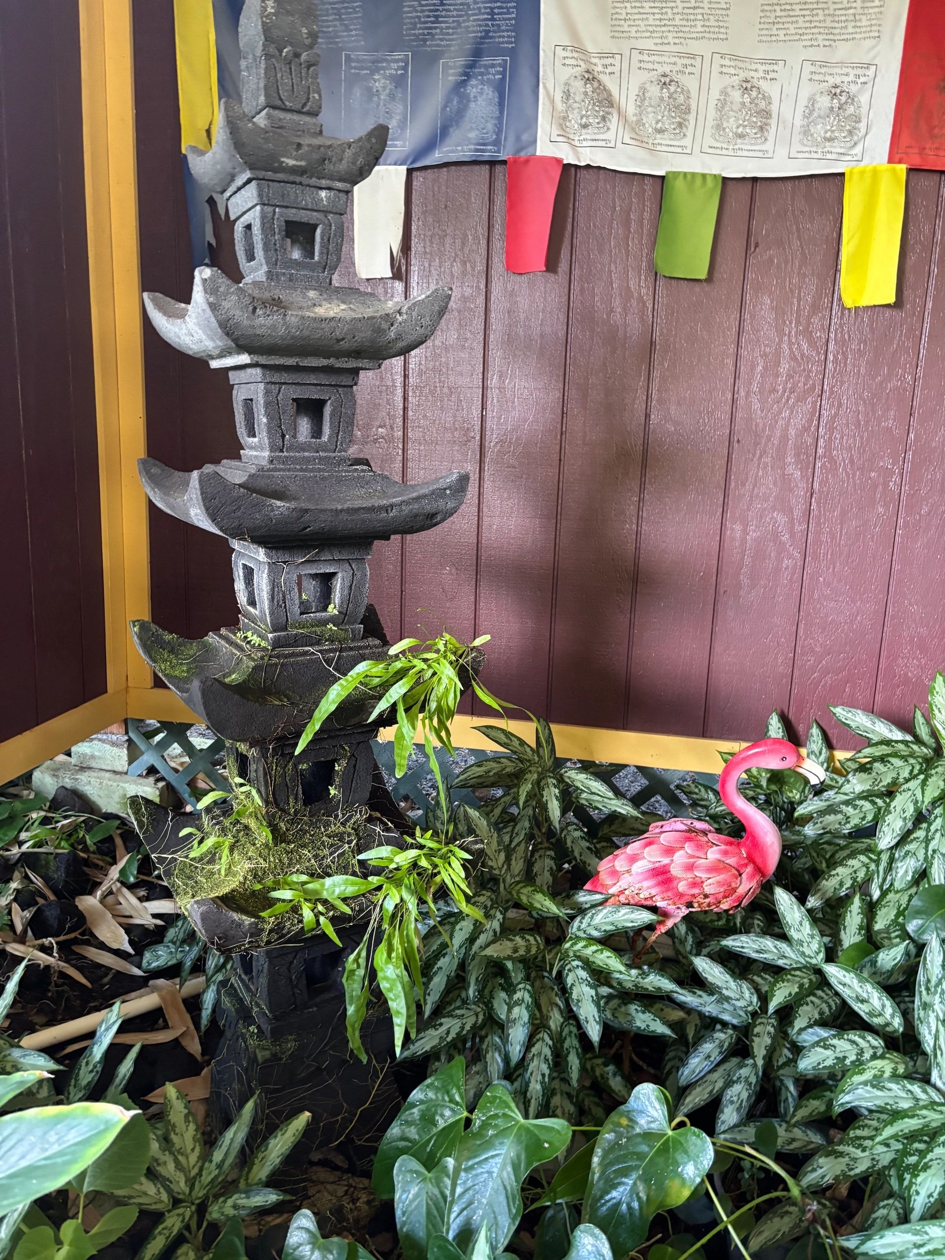 Garden display with pagoda lantern